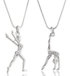 Silvertone with clear stones flipping and landing gymnast necklaces-- makes a great gift for a gymnast :)