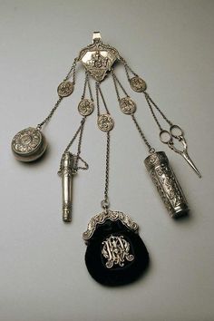 Pre Civil War Ladies Chatelaine, great utensils...Russian silver sewing chatelaine, circa 1840