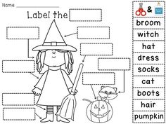 Label the Witch fun cut and paste Halloween labeling activity!
