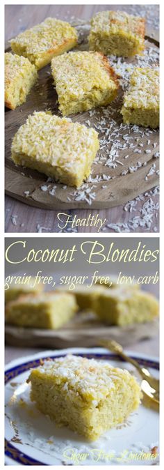 An indulgent and deliciously moist dessert: These Sugar Free Coconut Blondies are low carb, paleo, gluten and grain free. Happy days!