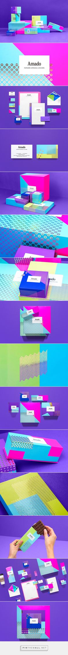 This is a modern, bright and geometric color scheme that is maintained throughout the various pieces in the collection (letters, envelopes, business cards, etc.) The use of metallic pattern adds a nice touch as well.