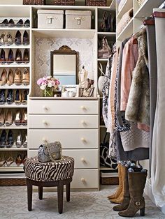 These gorgeous, spacious closets may just inspire you to convert a room in your house into your very own closet and dressing room combo. Genius storage, beautiful finishes, comfy seating, and well-placed lighting make these stylish spaces dream-worthy.
