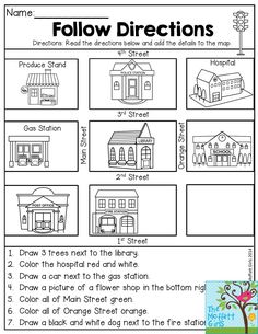 Follow Directions- Read the directions and add the details to the map. Fun activity to get students familiar with how a map works while teaching them how to follow directions! Perfect for the beginning of the 2nd grade school year!