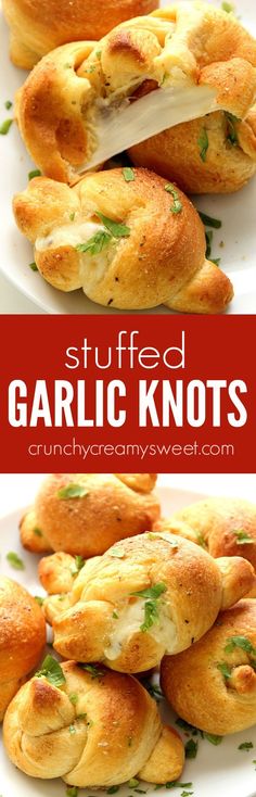 Stuffed Garlic Knots recipe - a restaurant copycat that is crazy easy to make at home! Cheese stuffed garlic knots dipped in Parmesan garlic butter are perfect for a movie night, party or a get-together.