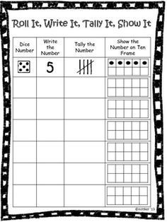 FREE! Roll, Write, Tally and Show can be used during center time or in small group. This activity helps students to recognize numbers on a dice as well as different ways to represent the number. Helps students to improve number sense of numbers 1-6.