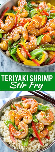 This recipe for teriyaki shrimp stir fry is shrimp and vegetables coated in a homemade teriyaki sauce and served over brown rice. An easy and healthy dinner option that&#39;s ready in less than 20 minutes! AD