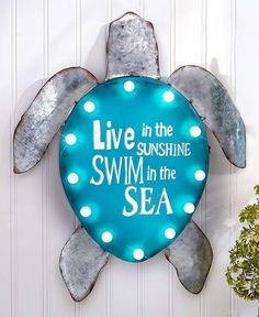 Lighted Turtle Metal Coastal Wall Sign Sculpture Sea Life Beach Home Decor