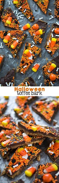 This Halloween Toffee Bark is made with graham crackers and candy corn!