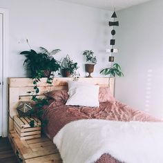 A feminine, botanical bedroom.