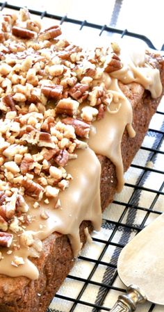 Caramel Apple Pecan Blondies-Thick, Rich, Moist and Chewy Apple Blondies With An Amazing Caramel Glaze!