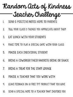 Random Acts of Kindness TEACHER CHALLENGE