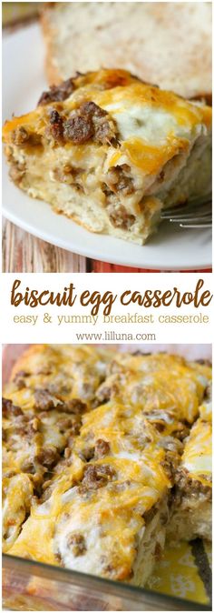 Simple and Delicious Egg Biscuit Casserole filled with Sausage, cheese and eggs.