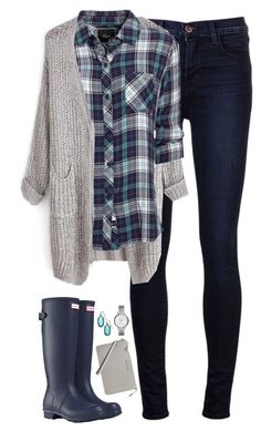 &quot;Navy &amp; teal plaid with gray cardigan&quot; by steffiestaffie ??? liked on Polyvore featuring J Brand, Rails, Hunter, Kendra Scott, MICHAEL Michael Kors and FOSSIL