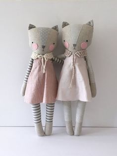 Kitty Dolls created by Lucky Juju on Etsy || Link to 5 Adorable Etsy Animal Softie Friends.|| via Hello Wonderful || They remind me of my girls :)
