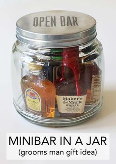 Homemade DIY Gifts in A Jar | Best Mason Jar Cookie Mixes and Recipes, Alcohol Mixers | Fun Gift Ideas for Men, Women, Teens, Kids, Teacher, Mom. Christmas, Holiday, Birthday and Easy Last Minute Gifts | Mini Bar in a Jar Gift | <a href="http://diyjoy.com/diy-gifts-in-a-jar" rel="nofollow" target="_blank">diyjoy.com/...</a>