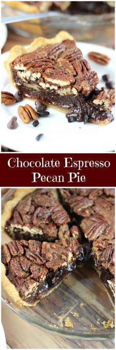 Chocolate Espresso Pecan Pie! Traditional sweet and gooey pecan pie gets a makeover with the addition of rich and melty chocolate, and coffee!