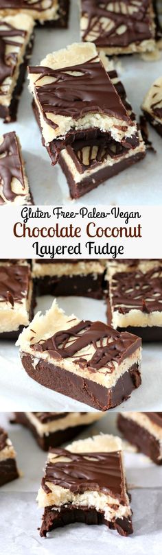 Layered Chocolate and Coconut Fudge that&#39;s no bake, gluten free, Paleo, dairy free, and Vegan. Rich, creamy and indulgent without the junk!