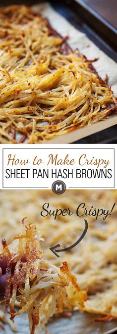 Sheet Pan Hash Browns: After much experimentation, this is the easiest and most failsafe way to make perfectly crispy (and flavorful) hash browns in the oven on a single sheet pan! You'll never stress over soggy potatoes again. | <a href="http://macheesmo.com" rel="nofollow" target="_blank">macheesmo.com</a>