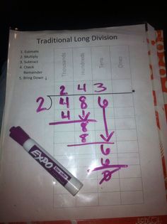 Such a fantastic idea. Take a dry eraser marker, plastic sleeve and insert the long division paper and you have a mini white board for you child to practice on:) write and wipe....write and wipe