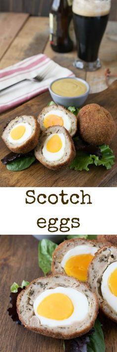 Scotch eggs are hard-boiled eggs wrapped in sausage meat, breaded and fried. Served with a delicious mustard dipping sauce, this is quintessential British fare.