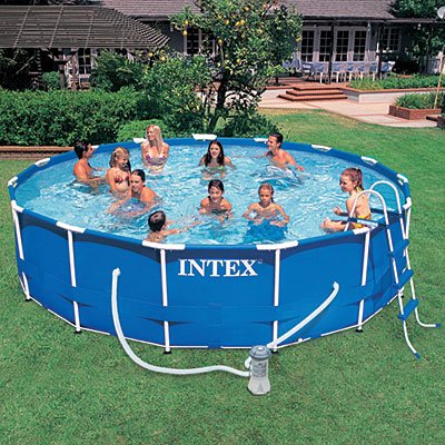 intex pool swimming ground above ladder pump filter frame metal overview