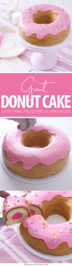 Giant Donut Cake! Learn how to make this adorable, sprinkle-coated, giant donut cake with a simple step-by-step tutorial | by Cakegirls for <a href="http://TheCakeBlog.com" rel="nofollow" target="_blank">TheCakeBlog.com</a>