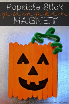 Popsicle Stick Pumpkin Magnet craft for kids! A Spookley the Square Pumpkin Halloween craft.