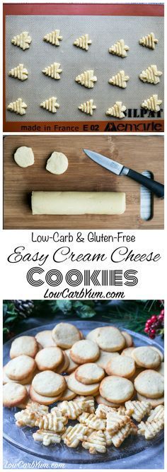 Yummy low carb and gluten free cream cheese cookies. These tasty sugar free cookies can be pressed or cut into festive shapes for any holiday.