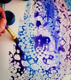 Lace resist painting: lay lace on paper, spray with clear gloss spray paint, remove lace, paint with watercolors.