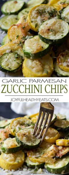 Crispy Parmesan Garlic Zucchini Chips you won't be able to stop popping these in your mouth! Veggies never tasted so good!! Best way to use up extra zucchini! | joyfulhealthyeats.com
