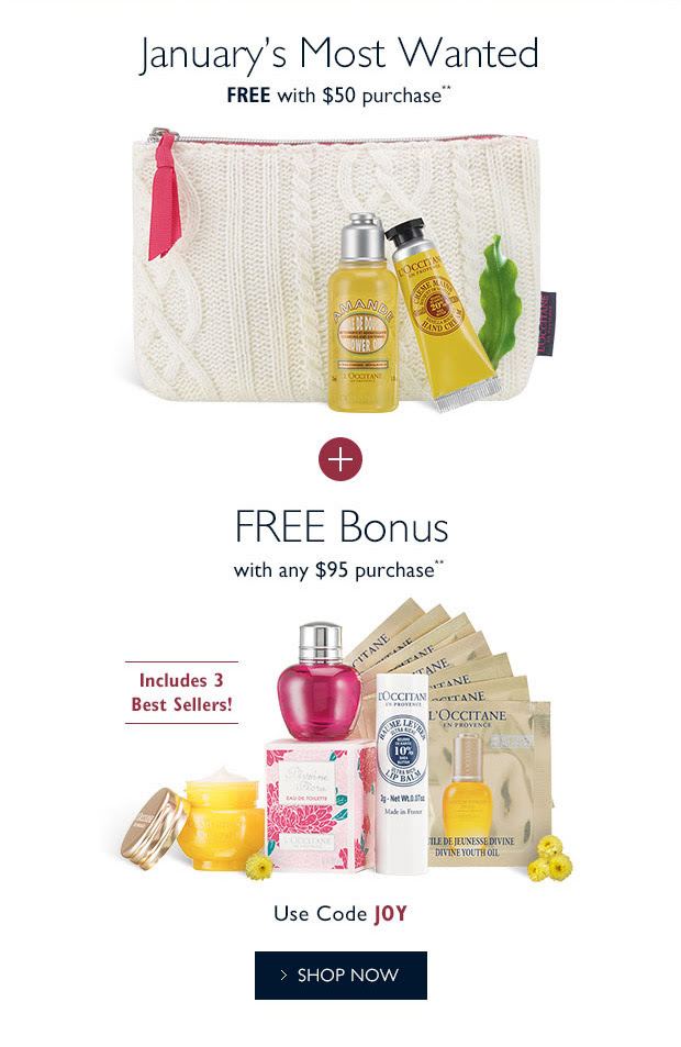 Receive a free 3-piece bonus gift with your $50 L'Occitane purchase