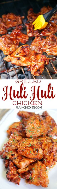 Grilled Huli Huli Chicken - DANGEROUSLY good!!! Chicken thighs marinated in brown sugar, soy sauce, ketchup, sherry, ginger, and garlic. Let the chicken marinate all day and grill. We ate this twice in one week. It was seriously delicious!! Can use chicken breasts or tenders instead of thighs.