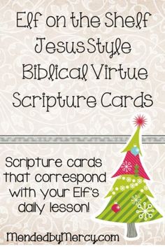 Elf on the Shelf Jesus Style Biblical Virtues Scripture cards correspond with your elf&#39;s daily lesson!