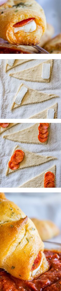 Pepperoni Cream Cheese Crescents from The Food Charlatan. This is such an easy 3-ingredient snack, back to school lunch, or game-day appetizer! It???s a slab of cream cheese and some pepperoni rolled up in a crescent and baked. I made this for my kids for lunch but they only got one each because I ate the rest.
