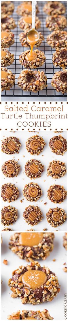 Salted Caramel Turtle Thumbprint Cookies - These are a must on the holiday cookie list! Seriously so good!!