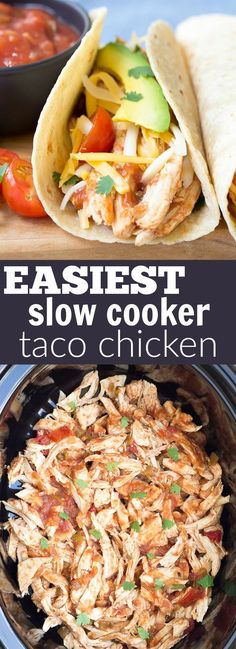 An easy recipe for 3-Ingredient Slow Cooker Taco Chicken. My family has made this so many times we&#39;ve lost count! It&#39;s a healthy weeknight dinner made simple with the help of your crock pot!