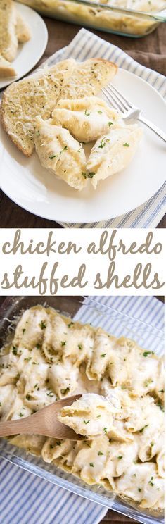 Chicken Alfredo Stuffed Shells - These delicious stuffed shells are filled with a creamy ricotta cheese, and shredded chicken mixture. Topped with Alfredo sauce and mozzarella cheese for a great twist on traditional stuffed shells!
