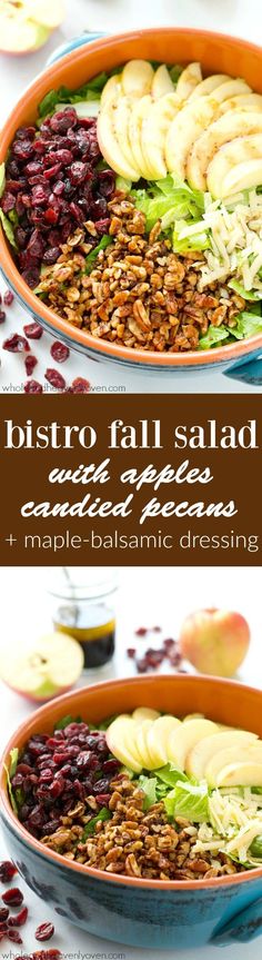 Loaded with crisp apples, homemade candied pecans, a tangy maple balsamic dressing, and tons of other fall goodness, this bistro fall salad is the ultimate way to celebrate the season! Sarah | Whole and Heavenly Oven