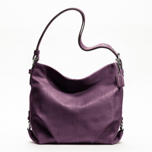 Coach Perforated Leather Duffle Handbag Purse Purple 19407 Image