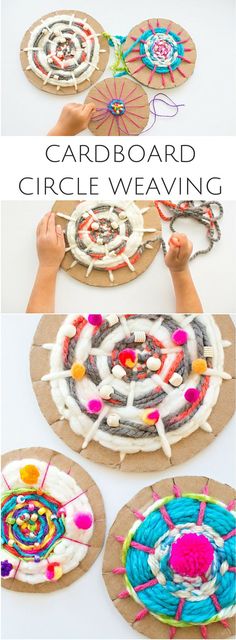 Cardboard Circle Weaving With Kids. Fun recycled yarn art!