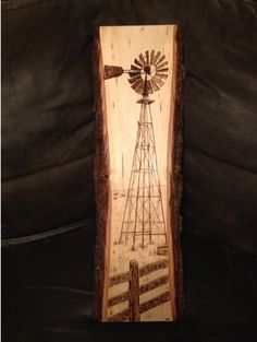 Windmill wood burnt art