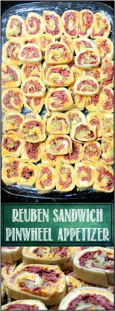Reuben Pinwheel Sandwich - 52 Appetizers - This is a GUARANTEED EMPTY PLATE! All the flavors of a classic Reuben sandwich (Swiss Cheese, Russian Dressing, Irish Corned Beef and German Sauerkraut in a hand held &quot;Just a Little Bite Appetizer. PEOPLE LOVE THESE! 4w
