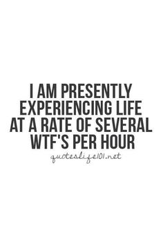 I Am Presently Experiencing Life At A Rate Of Several WTF's Per Hour. <a class="pintag searchlink" data-query="%23quote" data-type="hashtag" href="/search/?q=%23quote&rs=hashtag" rel="nofollow" title="#quote search Pinterest">#quote</a> <a class="pintag searchlink" data-query="%23WTF" data-type="hashtag" href="/search/?q=%23WTF&rs=hashtag" rel="nofollow" title="#WTF search Pinterest">#WTF</a> <a class="pintag" href="/explore/life/" title="#life explore Pinterest">#life</a>