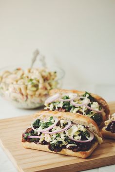 {Vegan pulled BBQ mushroom sandwiches with kale slaw.}