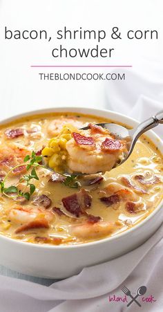 Bacon, Shrimp and Corn Chowder - Crispy bacon, perfectly cooked shrimp and corn are the ultimate comfort foods in this creamy chowder! <a class="pintag searchlink" data-query="%23ad" data-type="hashtag" href="/search/?q=%23ad&rs=hashtag" rel="nofollow" title="#ad search Pinterest">#ad</a> <a class="pintag searchlink" data-query="%23VoteWrightBrandBacon" data-type="hashtag" href="/search/?q=%23VoteWrightBrandBacon&rs=hashtag" rel="nofollow" title="#VoteWrightBrandBacon search Pinterest">#VoteWrightBrandBacon</a>