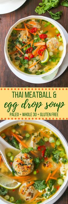 Thai Meatball and Egg Drop Soup: Thai flavors mixed into a traditional egg drop broth for a comforting and filling soup. Paleo + Whole 30 + Low Carb
