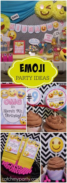 What a fun theme for a birthday party -- emojis! See more party ideas at <a href="http://Catchmyparty.com" rel="nofollow" target="_blank">Catchmyparty.com</a>!