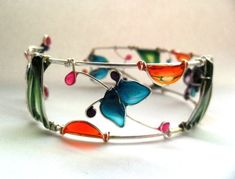 Colorful summer bracelet - Colorful landscape bracelet - Wire Wrapped and Resin Bracelet