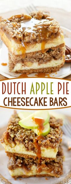 Dutch Apple Pie Cheesecake Bars! A graham cracker crust, a decadent cheesecake layer, spiced apples and finally my favorite streusel topping. Amazing! The perfect dessert for the fall season!