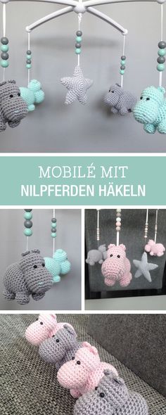 DIY-Anleitung: Fliegende Nilpferde als Mobile h??keln, Kinderzimmerdeko / DIY tutorial: crocheting flying hippos as mobile for your baby to fall asleep via <a href="http://DaWanda.com" rel="nofollow" target="_blank">DaWanda.com</a>